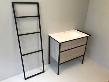 Badmeubelset 3-delig Eternal 90cm eiken - mat zwart, met solid surface wastafel en handdoekrek