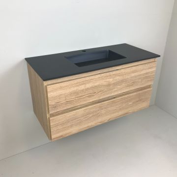 Badmeubel Roble 100cm eiken 'look' met composiet wastafel antraciet