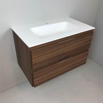 Badmeubel Nogal 80cm, noten 'look' met Solid Surface wastafel