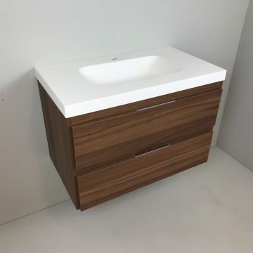 Badmeubel Nogal 80cm, noten 'look' met 5cm composiet wastafel