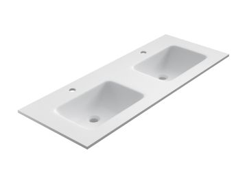 Solid Surface dubbele wastafel Florence, 121x46cm wit