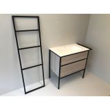 Badmeubelset 3-delig Eternal 90cm eiken - mat zwart, met solid surface wastafel en handdoekrek