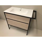 Badmeubelset 2-delig Eternal 90cm eiken - mat zwart, met keramische wastafel