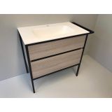 Badmeubelset 3-delig Eternal 90cm eiken - mat zwart, met solid surface wastafel en handdoekrek