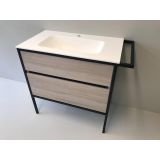 Badmeubelset 3-delig Eternal 90cm eiken - mat zwart, met solid surface wastafel en handdoekrek