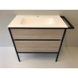 Badmeubelset 3-delig Eternal 90cm eiken - mat zwart, met solid surface wastafel en handdoekrek