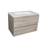 Badmeubel Kubic 80 cm, licht eiken met solid surface wastafel