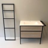 Badmeubelset 3-delig Eternal 90cm eiken - mat zwart, met solid surface wastafel en handdoekrek