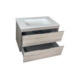 Badmeubel Kubic 80 cm, licht eiken met solid surface wastafel