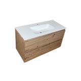 Badmeubel Kubic 100 cm, modern eiken met solid surface wastafel