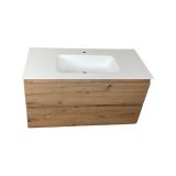 Badmeubel Kubic 100 cm, modern eiken met solid surface wastafel