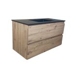 Badmeubel Kubic 100 cm, modern eiken met composiet wastafel antraciet
