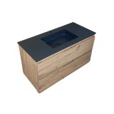 Badmeubel Kubic 100 cm, modern eiken met composiet wastafel antraciet