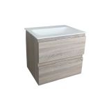 Badmeubel Kubic 60 cm, licht eiken met solid surface wastafel