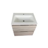 Badmeubel Kubic 60 cm, licht eiken met solid surface wastafel