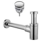 Design sifon Evolution 1¼" chroom met muurbuis inclusief luxe click waste afvoerplug Clic-Clac 1¼" chroom