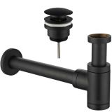 Design sifon Evolution 1¼" mat zwart met muurbuis inclusief luxe click waste afvoerplug 1¼" mat zwart