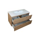 Badmeubel Kubic 100 cm, modern eiken met keramische wastafel