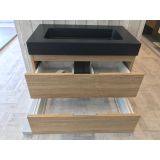 Badmeubel Roble 80cm, eiken 'look' met 10cm composiet wastafel antraciet
