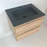 Badmeubel Roble 60cm, eiken 'look' met composiet wastafel antraciet