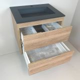 Badmeubel Roble 60cm, eiken 'look' met composiet wastafel antraciet