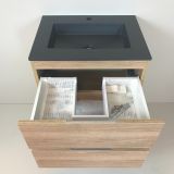 Badmeubel Roble 60cm, eiken 'look' met composiet wastafel antraciet