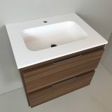 Badmeubel Nogal 60cm noten 'look' met Solid Surface wastafel
