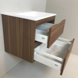 Badmeubel Nogal 60cm noten 'look' met Solid Surface wastafel
