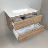 Badmeubel Roble 80cm, eiken 'look' met Solid Surface wastafel