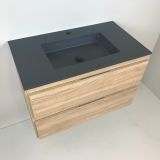 Badmeubel Roble 80cm, eiken 'look' met composiet wastafel antraciet
