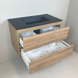 Badmeubel Roble 80cm, eiken 'look' met composiet wastafel antraciet