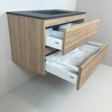 Badmeubel Roble 83cm, eiken 'look' met composiet wastafel antraciet