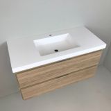 Badmeubel Roble 100cm, eiken 'look' met 5cm dik composiet wastafel