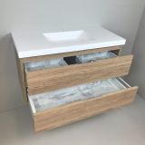 Badmeubel Roble 100cm, eiken 'look' met 5cm dik composiet wastafel