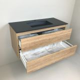 Badmeubel Roble 100cm eiken 'look' met composiet wastafel antraciet