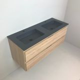 Dubbel badmeubel Roble 120cm, eiken 'look' met composiet wastafel antraciet