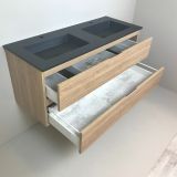 Dubbel badmeubel Roble 120cm, eiken 'look' met composiet wastafel antraciet