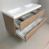 Dubbel badmeubel Roble 120cm, eiken 'look' met 5cm dik composiet wastafel