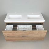 Dubbel badmeubel Roble 120cm, eiken 'look' met 5cm dik composiet wastafel