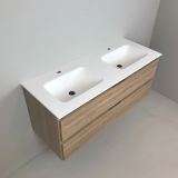 Dubbel badmeubel Roble 120cm, eiken 'look' met Solid Surface wastafel