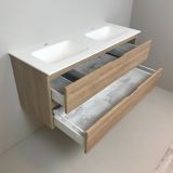 Dubbel badmeubel Roble 120cm, eiken 'look' met Solid Surface wastafel