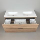 Dubbel badmeubel Roble 120cm, eiken 'look' met Solid Surface wastafel