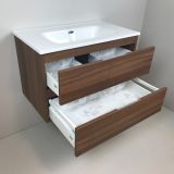 Badmeubel Nogal 80cm, noten 'look' met keramische wastafel