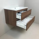 Badmeubel Nogal 80cm, noten 'look' met keramische wastafel