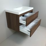 Badmeubel Nogal 80cm, noten 'look' met 5cm composiet wastafel