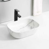 Keramische ovale opbouw waskom Oval Mini Calacatta 46x33cm marmer look