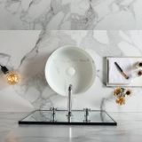 Keramische ronde opbouw waskom Calacatta ø36cm wit marmer look met grijze ader
