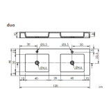 Maatvoering dubbele wastafel New York Duo 120cm