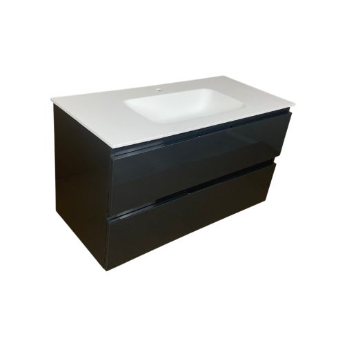 Badmeubel Kubic 100 cm, antraciet glans met solid surface wastafel