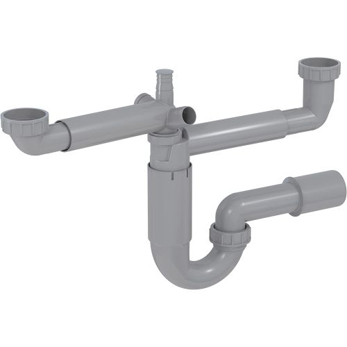 Dubbel ruimtebesparend telescopisch sifon voor keuken spoelbak met muur uitgang